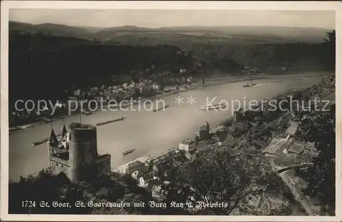 St Goar Rhein Panorama Burg Katz und Rheinfels St. Goarshausen Kat. Sankt Goar