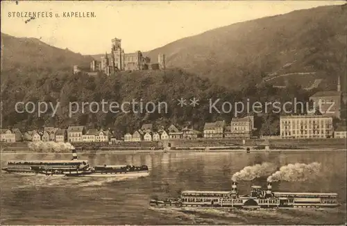 Stolzenfels Rhein Panorama und Kapellen Schiffe Kat. Koblenz