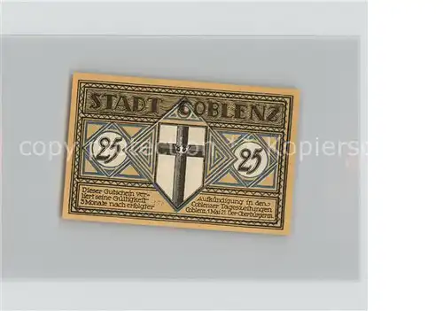 Koblenz Rhein Notgeld 25 Pfennig Kat. Koblenz