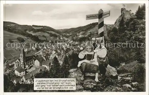 Lauterbach Schwarzwald Panorama Wegweiser Kinder in Tracht Kat. Lauterbach