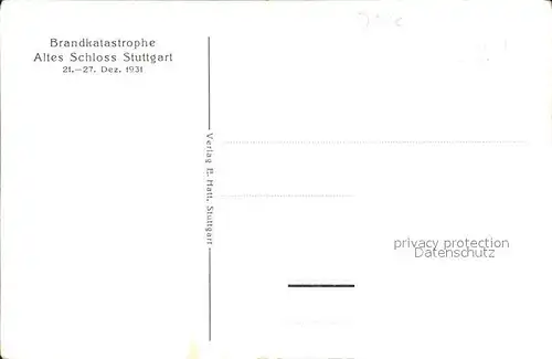 Stuttgart Altes Schloss Brand 21. 27. Dezember  Kat. Stuttgart