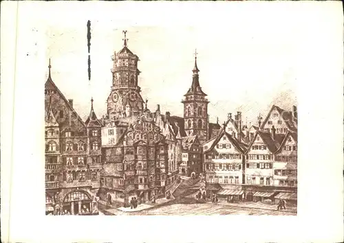 Stuttgart Marktplatz Kuenstlerkarte um 1900 Kat. Stuttgart