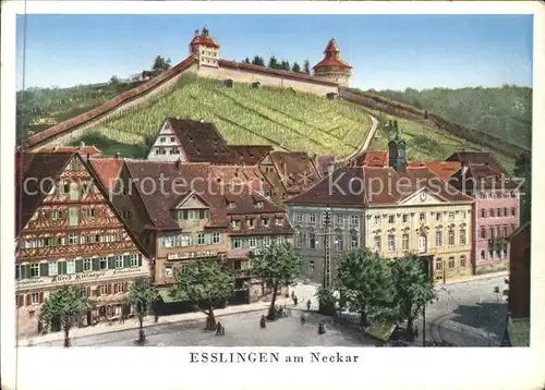 Esslingen Neckar Marktplatz mit Burg Kuenstlerkarte Kat. Esslingen am Neckar