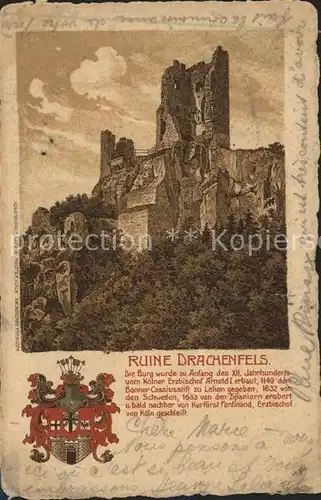 Drachenfels Ruine Kuenstlerkarte Wappen Kat. Koenigswinter