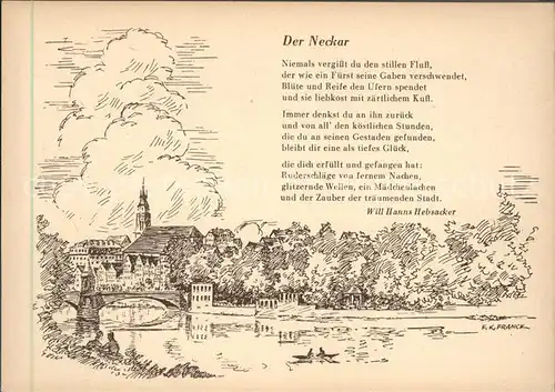 Tuebingen Panorama am Neckar Kuenstlerkarte Kat. Tuebingen