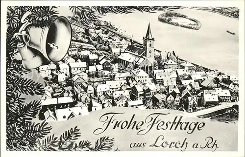 Lorch Rheingau Frohe Festtage Zeichnung Glocke Kat. Lorch