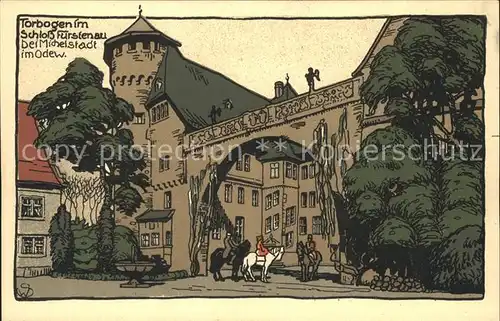 Michelstadt Torbogen Schloss Fuerstenau Kuenstlerkarte Kat. Michelstadt