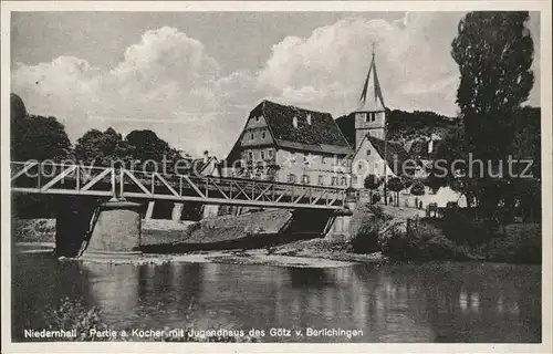 Niedernhall Kocherpartie mit Jugendhaus des Goetz v Berlichingen Kat. Niedernhall