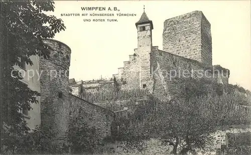 Bad Wimpfen Stadttor mit Nuernberger Tuermchen und Roter Turm Kat. Bad Wimpfen