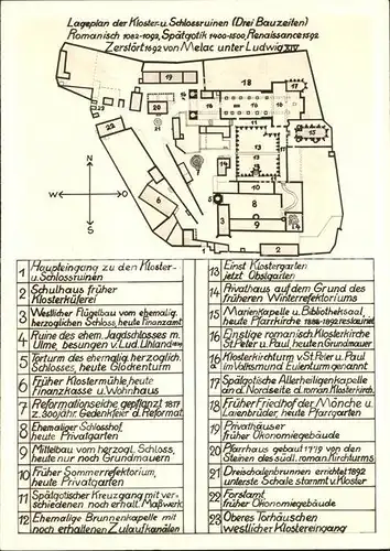 Hirsau Lageplan der Kloster und Schlossruinen Kat. Calw