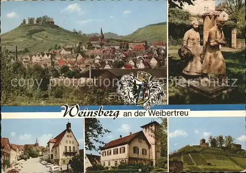 Weinsberg mit Burg Weibertreu Winzerinnen Skulptur Ortspartie Kat. Weinsberg