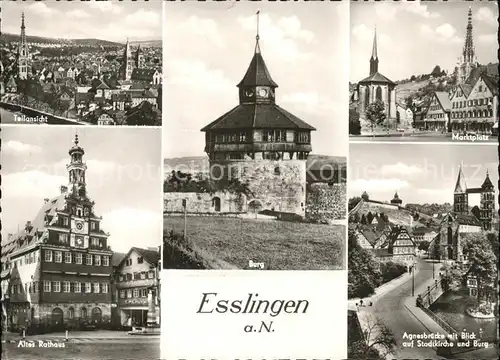 Esslingen Neckar Teilansicht Burg Markt Altes Rathaus Agnesbruecke Kat. Esslingen am Neckar