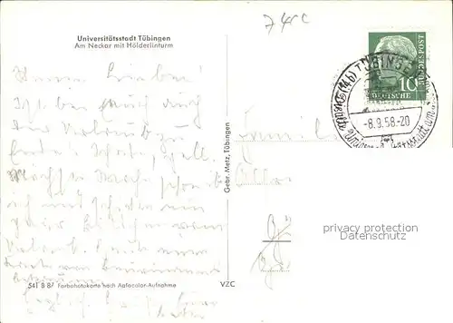 Tuebingen Neckarpartie mit Hoelderlinturm Kat. Tuebingen