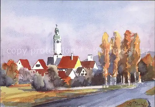 Duernau Goeppingen Kirche Aquarell Kat. Duernau