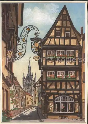 Bad Wimpfen Salzgasse und Blauer Turm Kuenstlerkarte Kat. Bad Wimpfen
