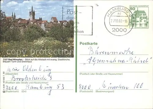 Bad Wimpfen Altstadt mit ev Stadtkirche und Blauem Turm Kat. Bad Wimpfen