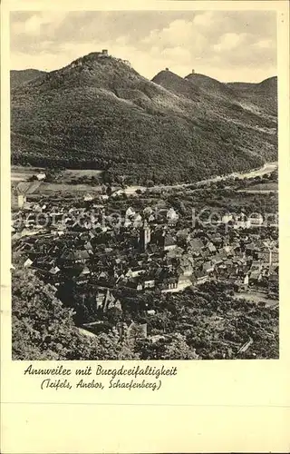 Annweiler Trifels Panorama mit Burgdreifaltigkeit Trifels Anebos Scharfenberg / Annweiler am Trifels /Suedliche Weinstrasse LKR