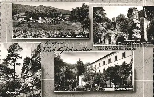 Gleisweiler Gesamtansicht mit Anna Kapelle Burgruine Scharfeneck Orenfels Sanatorium Bromsilber Kat. Gleisweiler