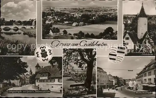 Crailsheim Jagstbruecke Diebsturm Wilhelmstrasse Langestrasse Spital Johanniskirche Wappen Bromsilber Kat. Crailsheim