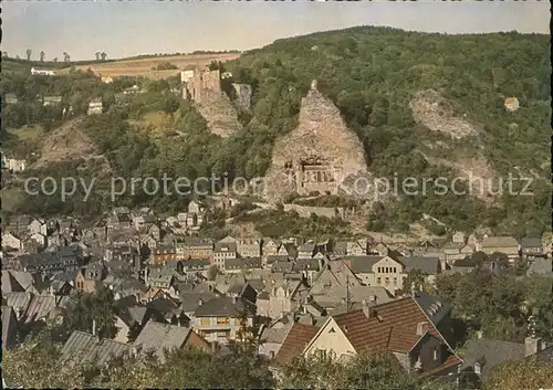 Idar Oberstein Stadtbild mit Schlossruine und Felsenkirche Kat. Idar Oberstein