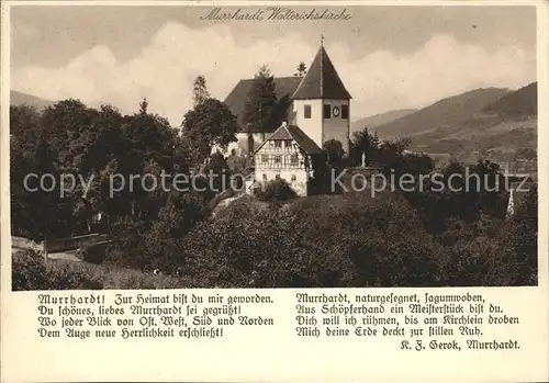 Murrhardt Walterichskirche Heimatgedicht Karl Gerok Kupfertiefdruck Kat. Murrhardt