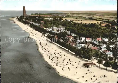 Laboe Strand mit Marine Ehrenmal Fliegeraufnahme Kat. Laboe