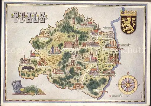 Landau Pfalz Pfalzwerbungskarte Wappen Kompass Weinkrug Kat. Landau in der Pfalz