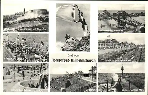 Wilhelmshaven Strandhaeuser Kaiser Wilhelm Bruecke Strand Dampfer Anlegestelle Kat. Wilhelmshaven