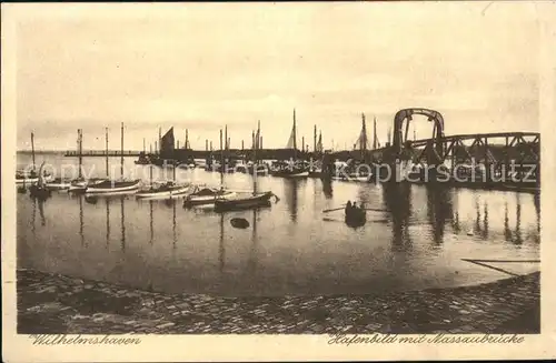 hf17838 Wilhelmshaven Hafenpartie mit Nassaubruecke Kategorie. Wilhelmshaven Alte Ansichtskarten
