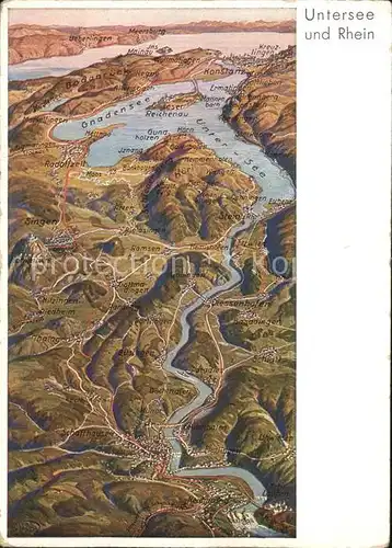 Bodensee Untersee und Rhein Reliefkarte Kat. Bodensee