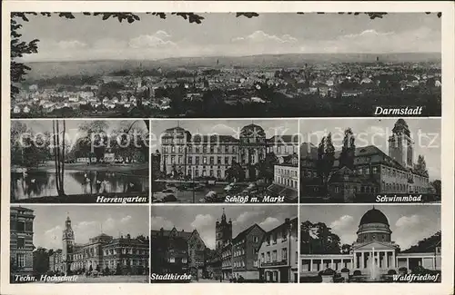 Darmstadt Total Herrengarten Schloss Markt Schwimmbad Hochschule Stadtkirche Waldfriedhof Kat. Darmstadt