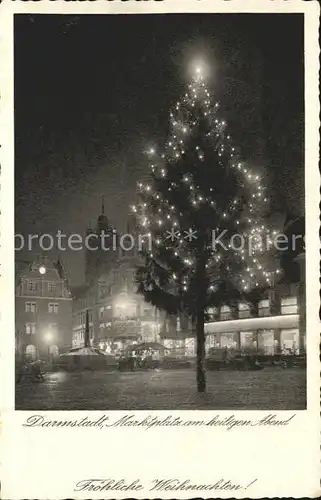 Darmstadt Marktplatz Weihnachtsbaum am Hl Abend Kat. Darmstadt