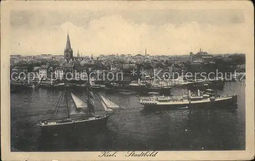 Kiel Panorama mit Hafen Dampf und Segelschiffe Kat. Kiel