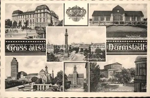 Darmstadt Schloss AH Platz Hauptbahnhof Kuenstlerkolonie Glockenspiel Landestheater Kat. Darmstadt