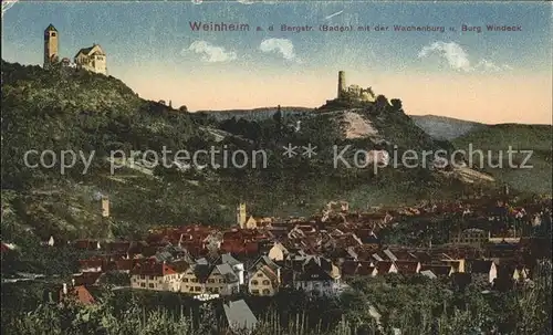 Weinheim Bergstrasse Panorama mit Wachenburg und Burg Windeck Kat. Weinheim