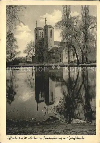 Offenbach Main Weiher im Friedrichsring mit Josefskirche Kat. Offenbach am Main