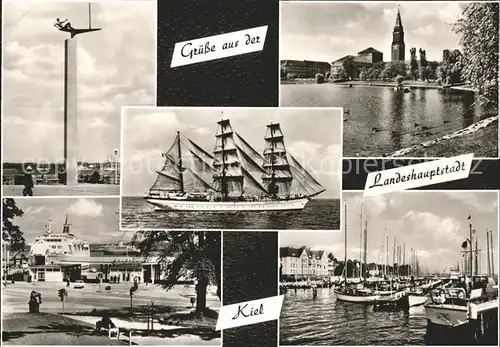 Kiel Hafen Schiffe Denkmal Kirche Gross Segler Kat. Kiel