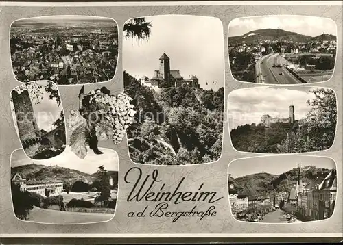 Weinheim Bergstrasse Panorama Burg Turm Strassenpartie Kat. Weinheim