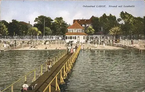 Laboe Strand mit Lesehalle Steg Ostseebad Kat. Laboe