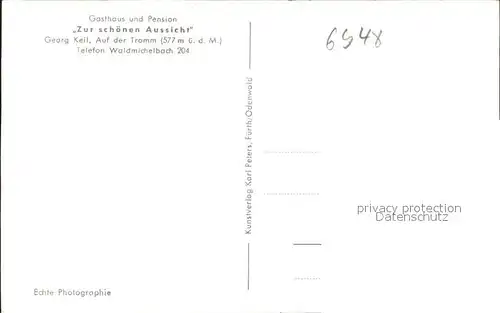 Waldmichelbach Gasthaus Pension Zur schoenen Aussicht Tromm Gedicht / Wald-Michelbach /Bergstrasse LKR