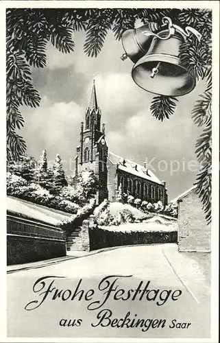 Beckingen Kirche Glocke Weihnachtskarte Kat. Beckingen