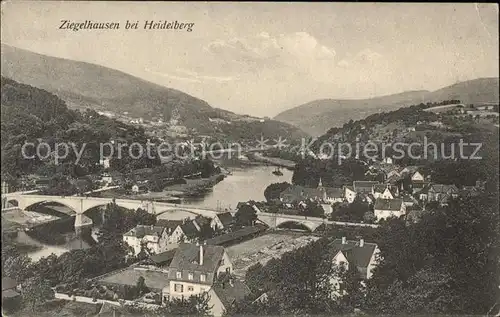 Ziegelhausen Panorama Blick ueber den Neckar Bruecke Hotel Zum schwarzen Adler Kat. Heidelberg