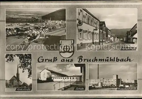 Bruchmuehlbach Fliegeraufnahme Kaiserstrasse Kirche Schule Porzellanfabrik Wappen Bromsilber Kat. Bruchmuehlbach Miesau