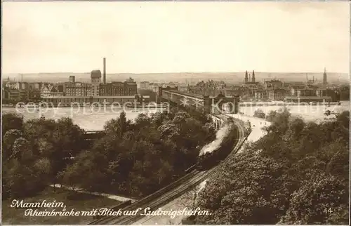 Mannheim Rheinbruecke mit Blick auf Ludwigshafen Kat. Mannheim