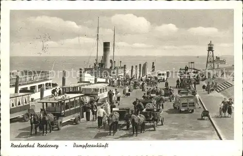 Norderney Nordseebad Dampferanlegestelle mit Pferdekutschen Kat. Norderney