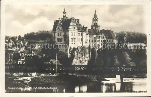 Sigmaringen Schloss mit Eisenbahnbruecke Kat. Sigmaringen