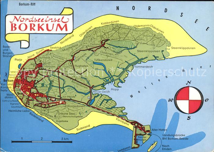 Borkum Nordseebad Landkarte von der Insel / Borkum /Leer LKR Nr