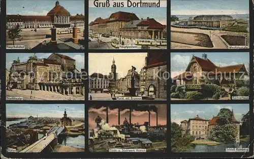 Dortmund Schloss Romberg Gaertnerhaus Westfallenhalle Hauptpostamt Strassenbahn Kat. Dortmund