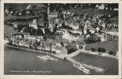 Meersburg Bodensee Fliegeraufnahme Schloss Kirche Hafenmole Dampfer Kat. Meersburg