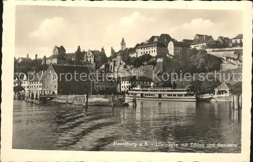 Meersburg Bodensee Uferpartie mit Schloss und Residenz Hafen Dampfer Kat. Meersburg